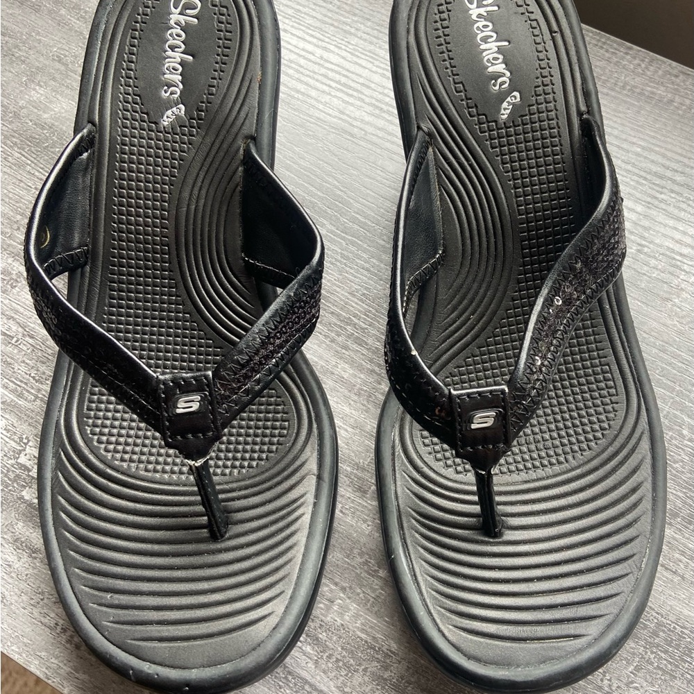 Skechers Black wedge Sandals.